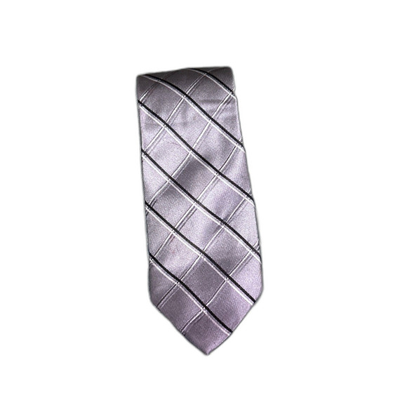 Claiborne 100% Silk Tie - Gray and Silver Geometric Pattern - Picture 1 of 5